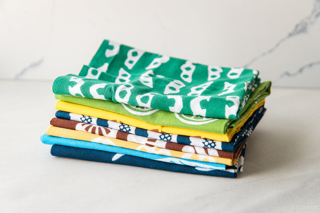 a stack of tenugui hand towels