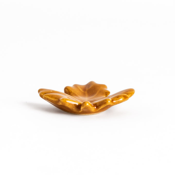 Autumn Maple Leaf Chopstick Rest featuring a detailed maple leaf design in warm brown tones with a glossy finish, perfect for seasonal decor.