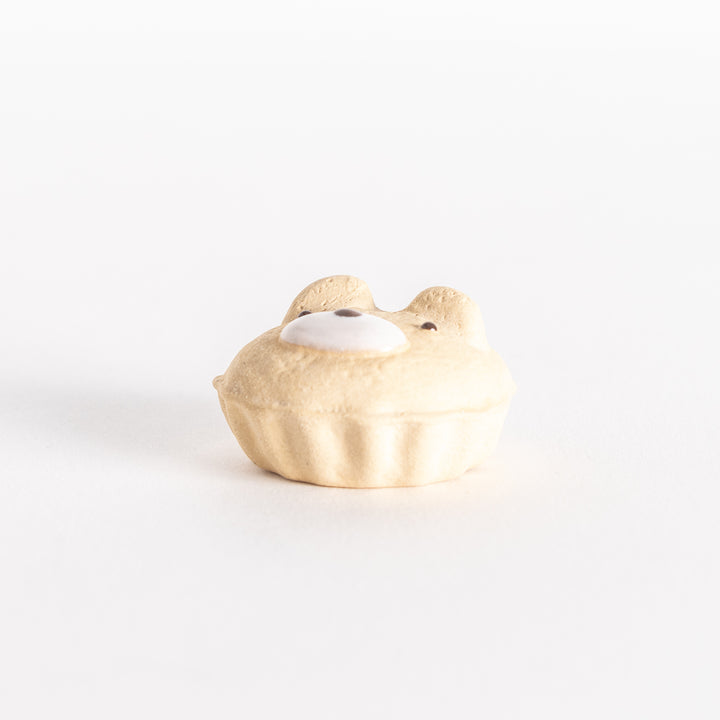 A side-angle view of the bear cupcake ceramic chopstick rest, emphasizing its three-dimensional cupcake-inspired form.