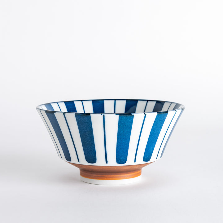 Striking blue striped pattern adorns this elegant bowl, featuring a smooth finish and a gentle flare.