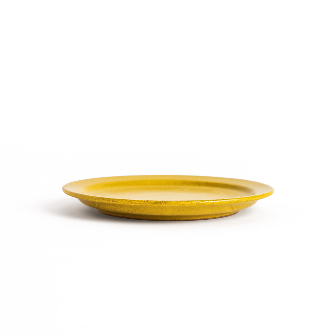 Elegant yellow salad plate with a smooth matte glaze, perfect for presenting salads or side dishes stylishly.