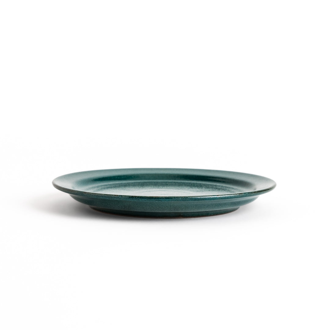 Elegant green salad plate with a smooth matte glaze, perfect for presenting salads or side dishes stylishly.