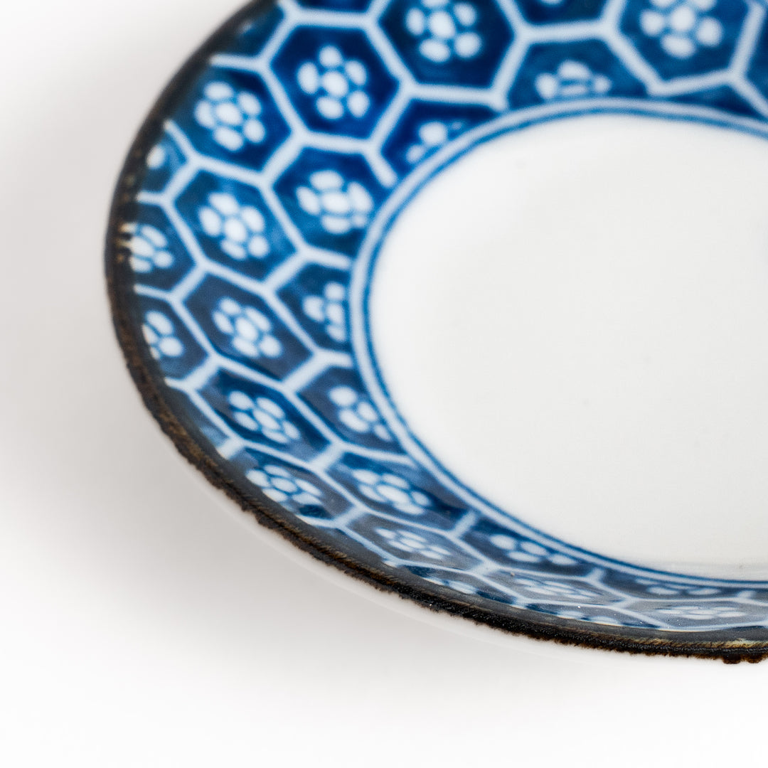 Small sauce plate with a cute dinosaur design and a traditional Japanese geometric pattern, perfect for adding a playful touch to your dining table.