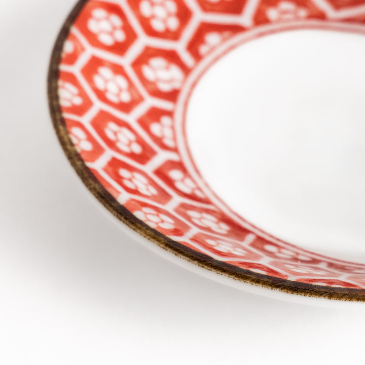 Small sauce plate with a cute dinosaur design and a traditional Japanese geometric pattern, perfect for adding a playful touch to your dining table.