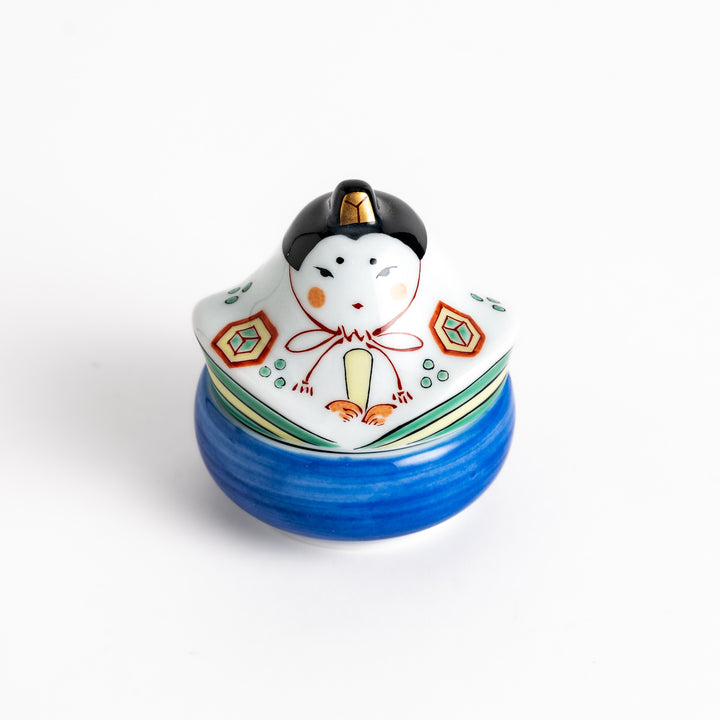 Ceramic condiment bowl with a charming traditional Japanese doll design, perfect for serving small portions of spices, sauces, or snacks.