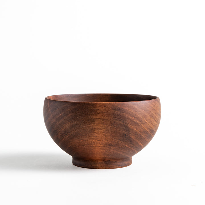 Dark brown cherry wood miso soup bowl with smooth, polished surface, featuring a subtle grain pattern.