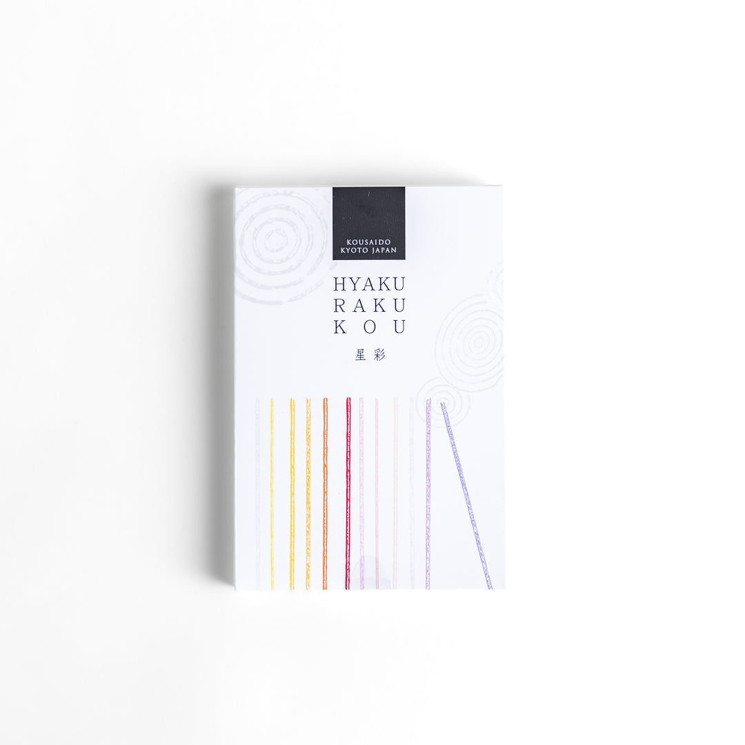 Incense set featuring a variety of vibrant sticks elegantly packaged in a sleek white box with subtle circular patterns, offering a diverse selection of rich and captivating aromas.