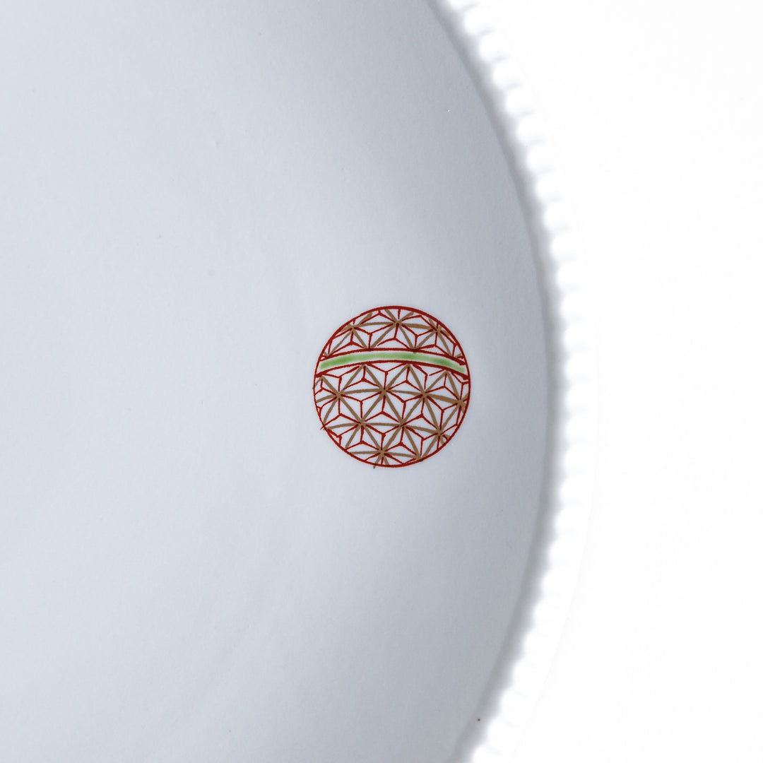 Elegant dinner plate adorned with traditional Japanese temari ball motifs, adding a touch of cultural charm to your dining table.