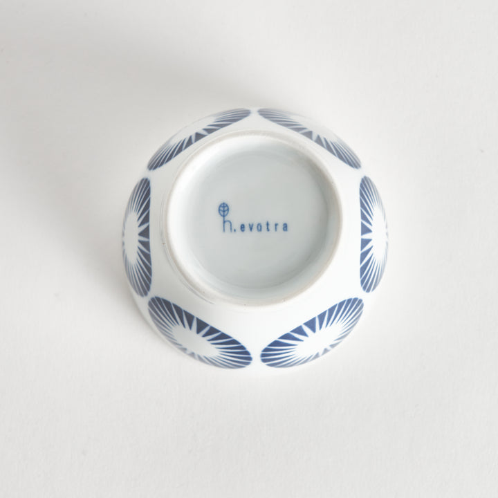 Bottom view of the Modern Indigo Circle Cup, showcasing the footed base and kiln maker's mark for authenticity.