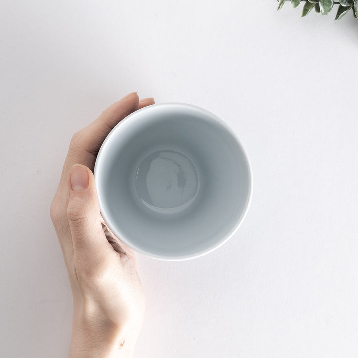 Top view of the Modern Indigo Tile Cup, with geometric white tile design visible against a blue background.