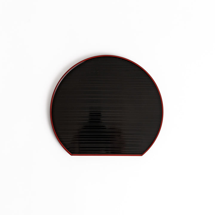 Black lacquered tray with a red rim, designed for serving sake sets and adding a touch of elegance to your sake experience.