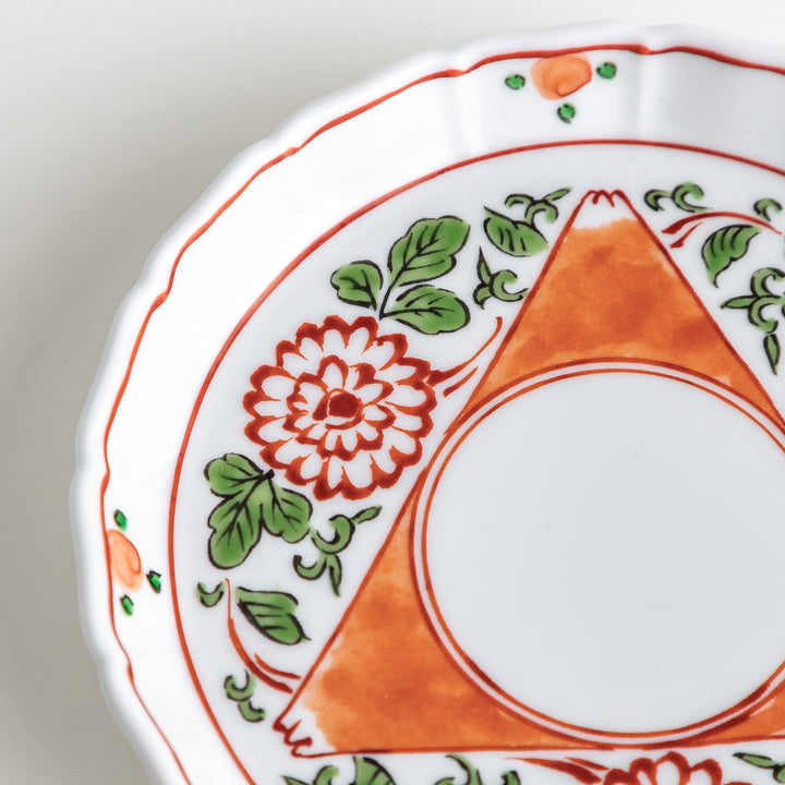 Close-up of the plate's intricate floral and geometric pattern, highlighting its vibrant colors and fine detailing.