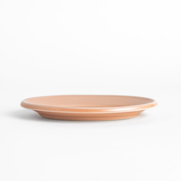 Durable and elegant pink ceramic dessert plate, adding a pop of color to your table setting.