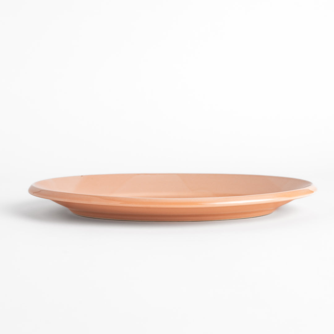 Durable and elegant pink ceramic dinner plate, adding a pop of color to your table setting.