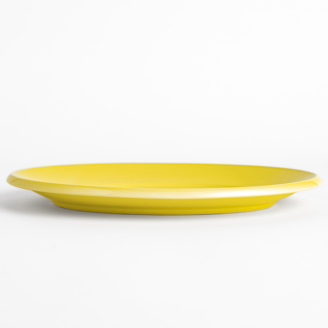 Durable and elegant yellow ceramic dinner plate, adding a pop of sunshine to your table setting.