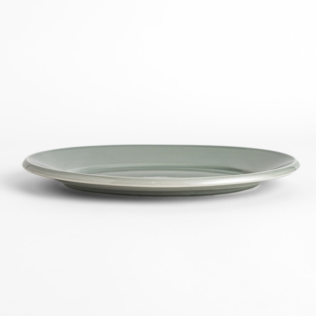 Durable and elegant gray ceramic dinner plate, offering a modern and sophisticated touch to your dining.