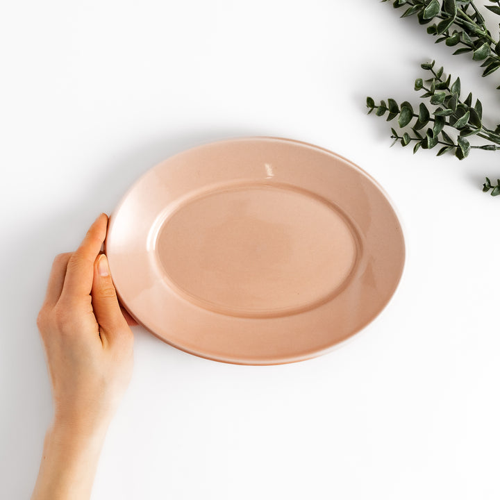 Durable and elegant pink ceramic salad plate, adding a pop of color to your table setting.