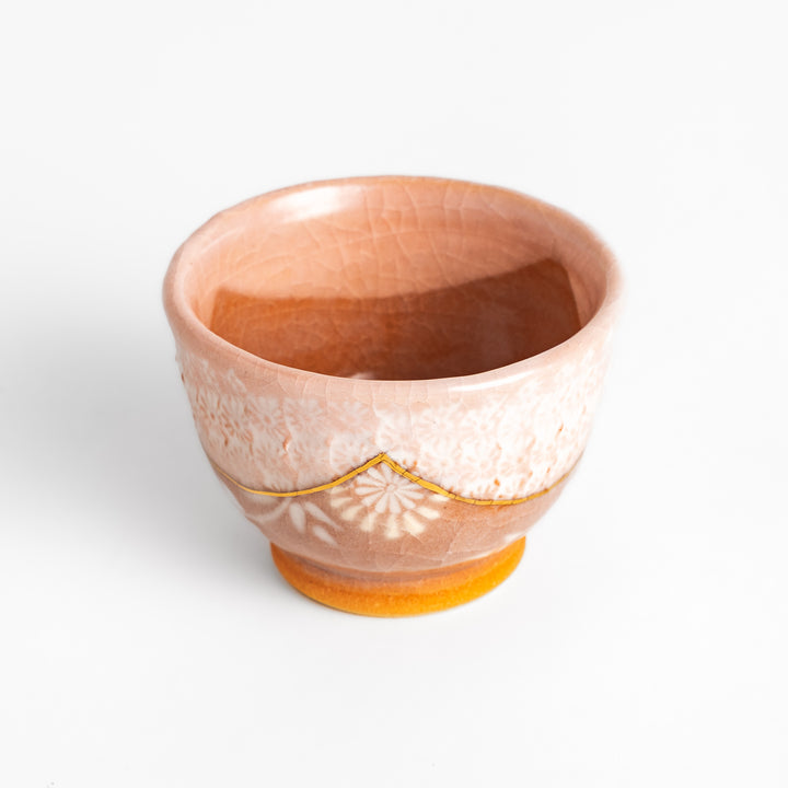 Pink floral elegance tea cup with delicate flower patterns, gold detailing on the rim, and a smooth, stylish finish, perfect for tea time.