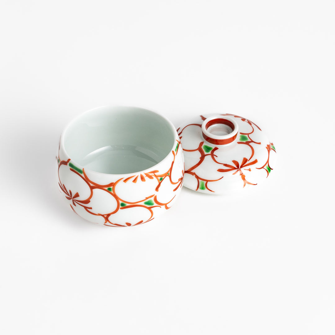 Elegant Chawanmushi Bowl with a traditional Japanese floral pattern, perfect for enjoying savory steamed egg custard.