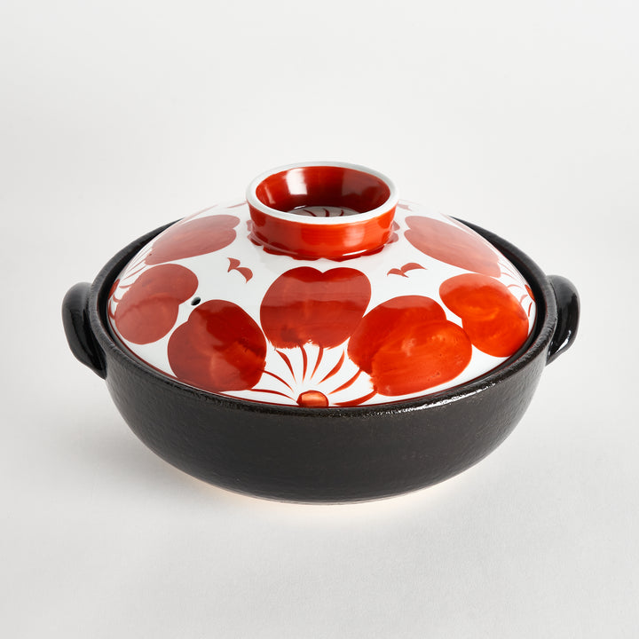 Red Floral Family-Size Donabe