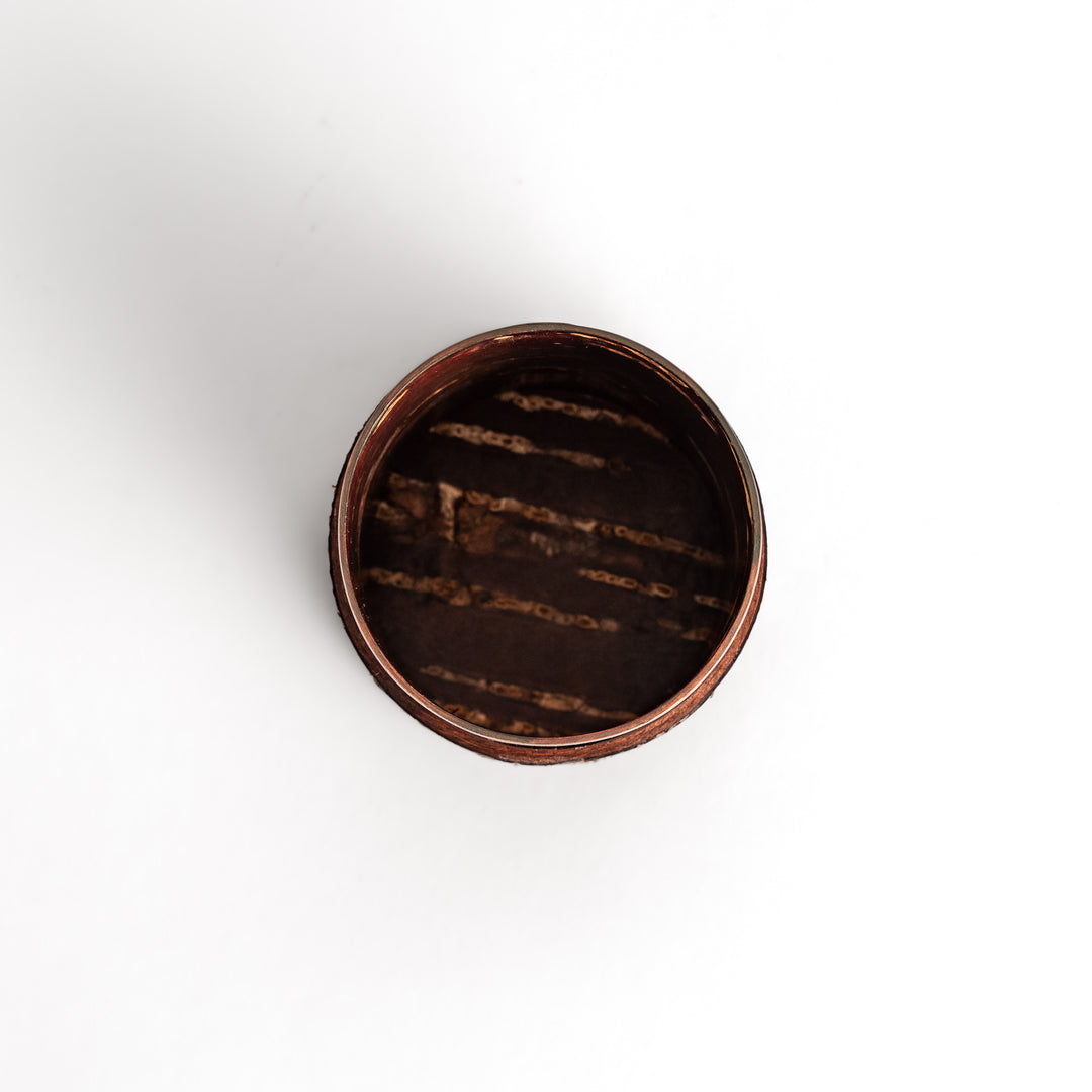 Rustic cherry bark tea caddy with a natural, textured finish, perfect for storing and preserving loose leaf tea.