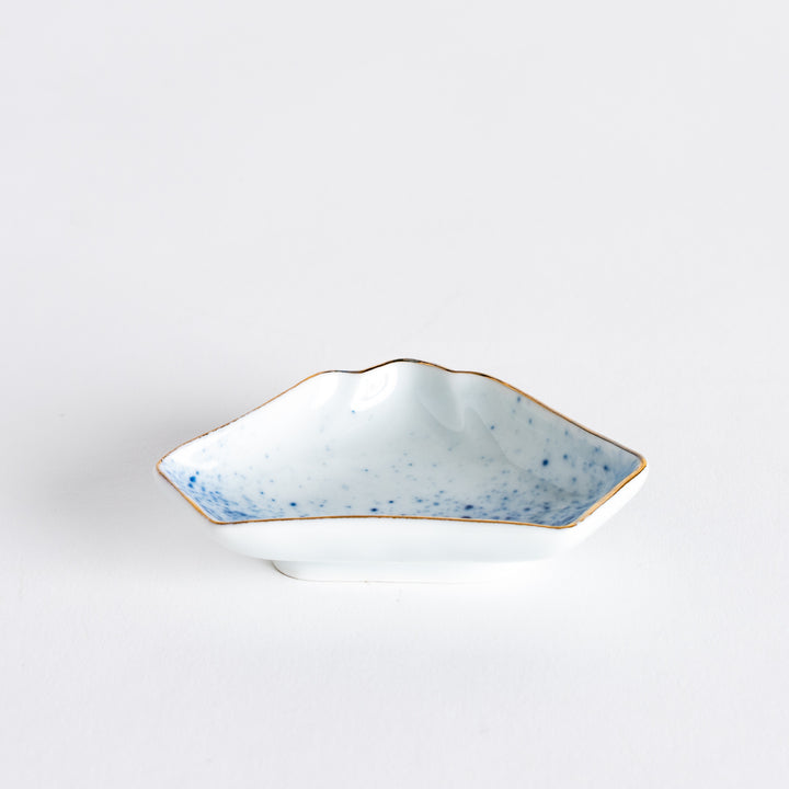 Elegant mini sauce dish with a blue speckled gradient design at the bottom, shaped like Mount Fuji with a gold-rimmed edge.