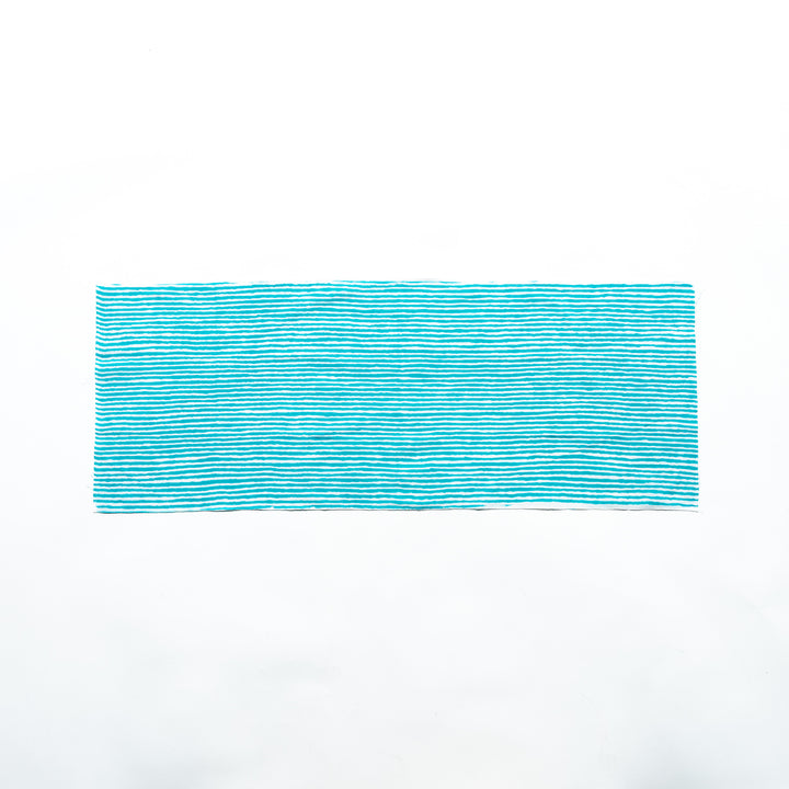 Bright blue hand towel with vertical white stripes, laid flat for full view.