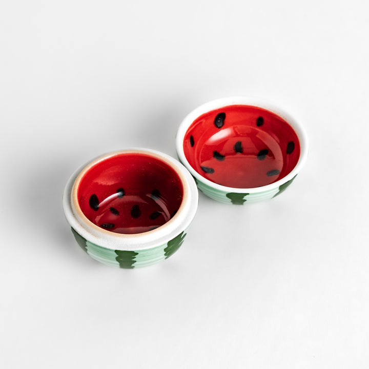 Fun watermelon-shaped condiment bowl, perfect for adding a touch of summer to any occasion.