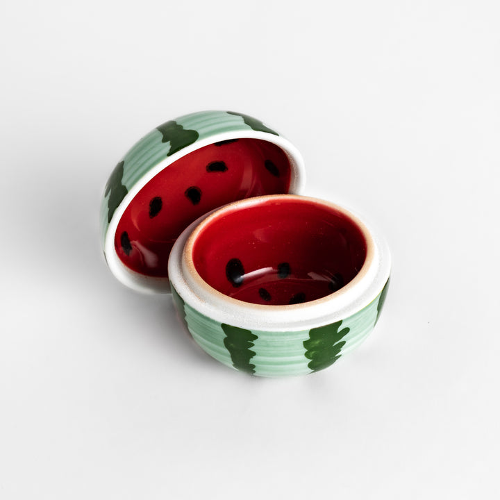 Fun watermelon-shaped condiment bowl, perfect for adding a touch of summer to any occasion.