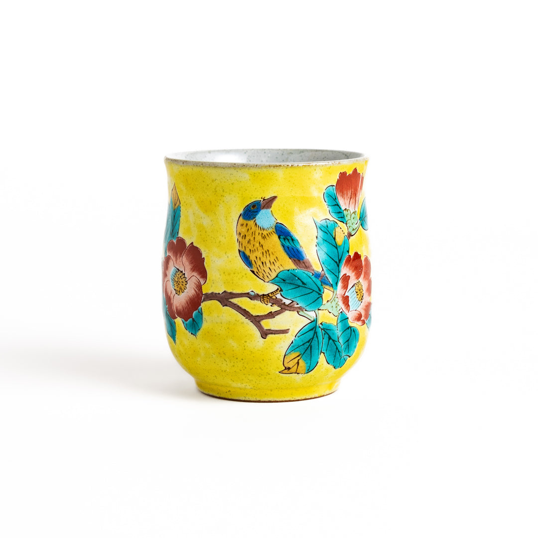 Yellow Camellia and Bird Teacup Set