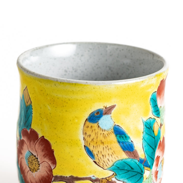 Yellow Camellia and Bird Teacup Set