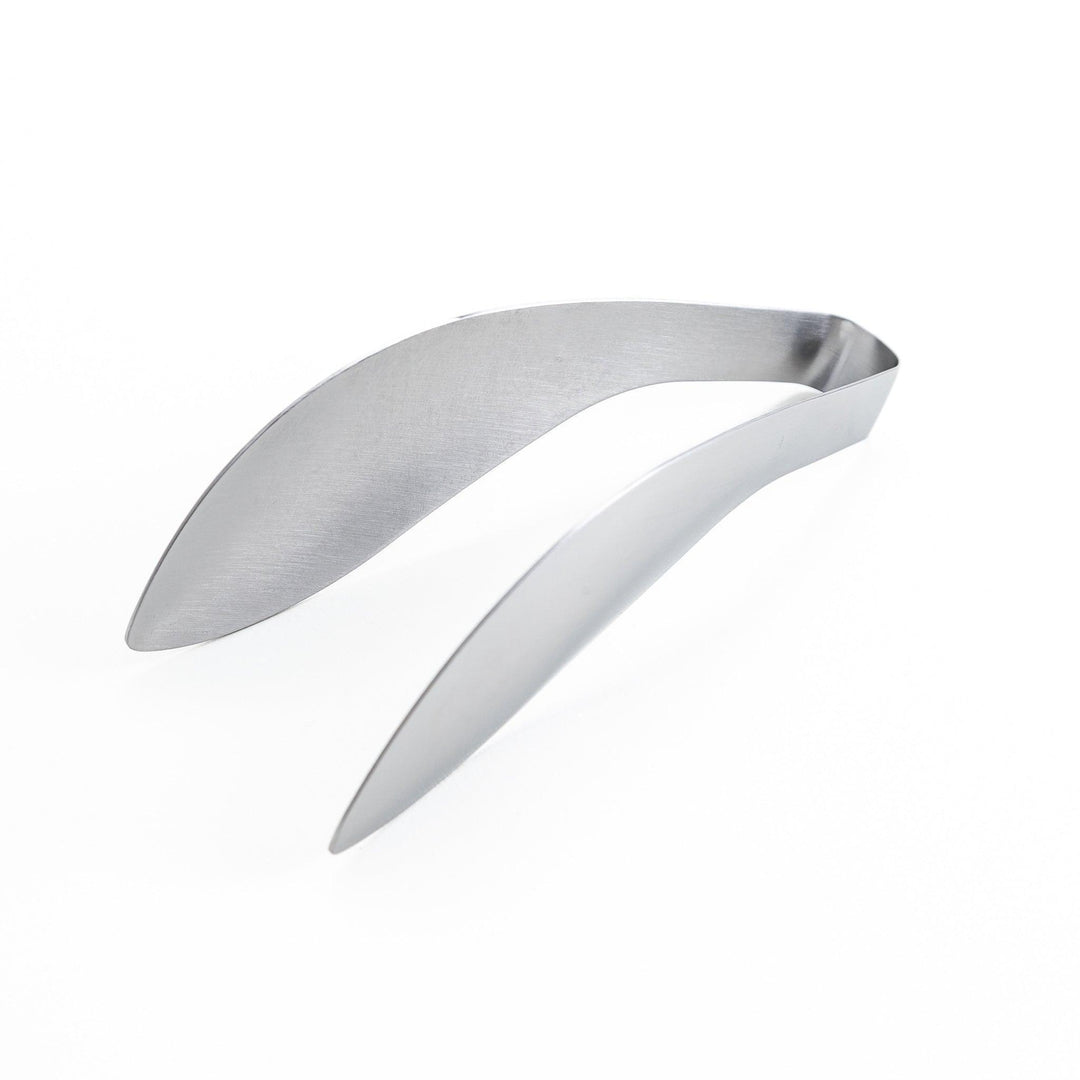 Curved stainless steel tongs that is meant to double as fingers