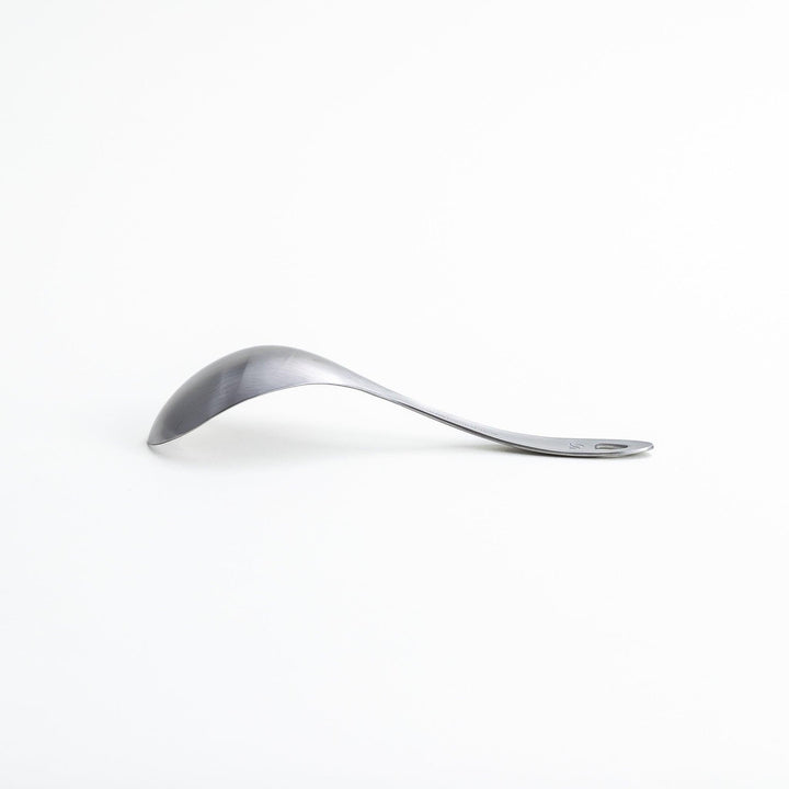 Solid stainless steel ladle with a smooth, curved handle and bowl