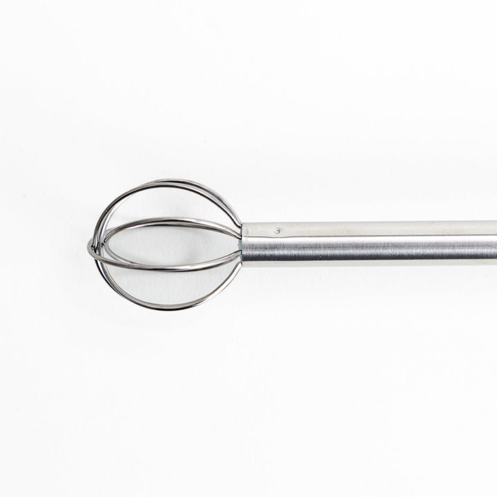 Double-ended stainless steel mini whisk with balloon-shaped heads on both sides