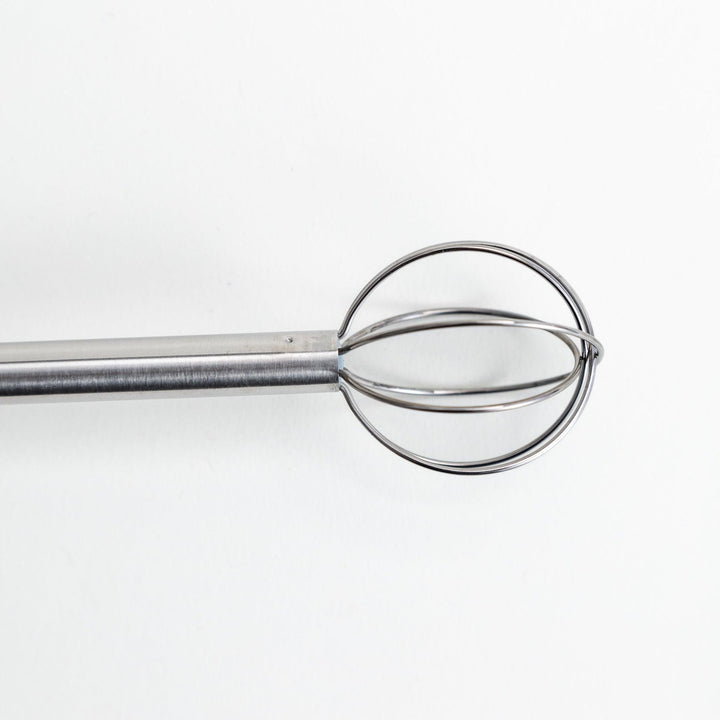 Double-ended stainless steel mini whisk with balloon-shaped heads on both sides