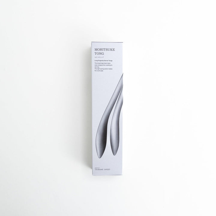 Smooth, curved stainless steel tongs with a minimalist design.