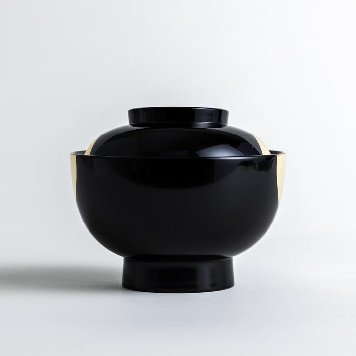 Traditional black lacquer bowl with a golden moon motif on the exterior, featuring a smooth, glossy finish.