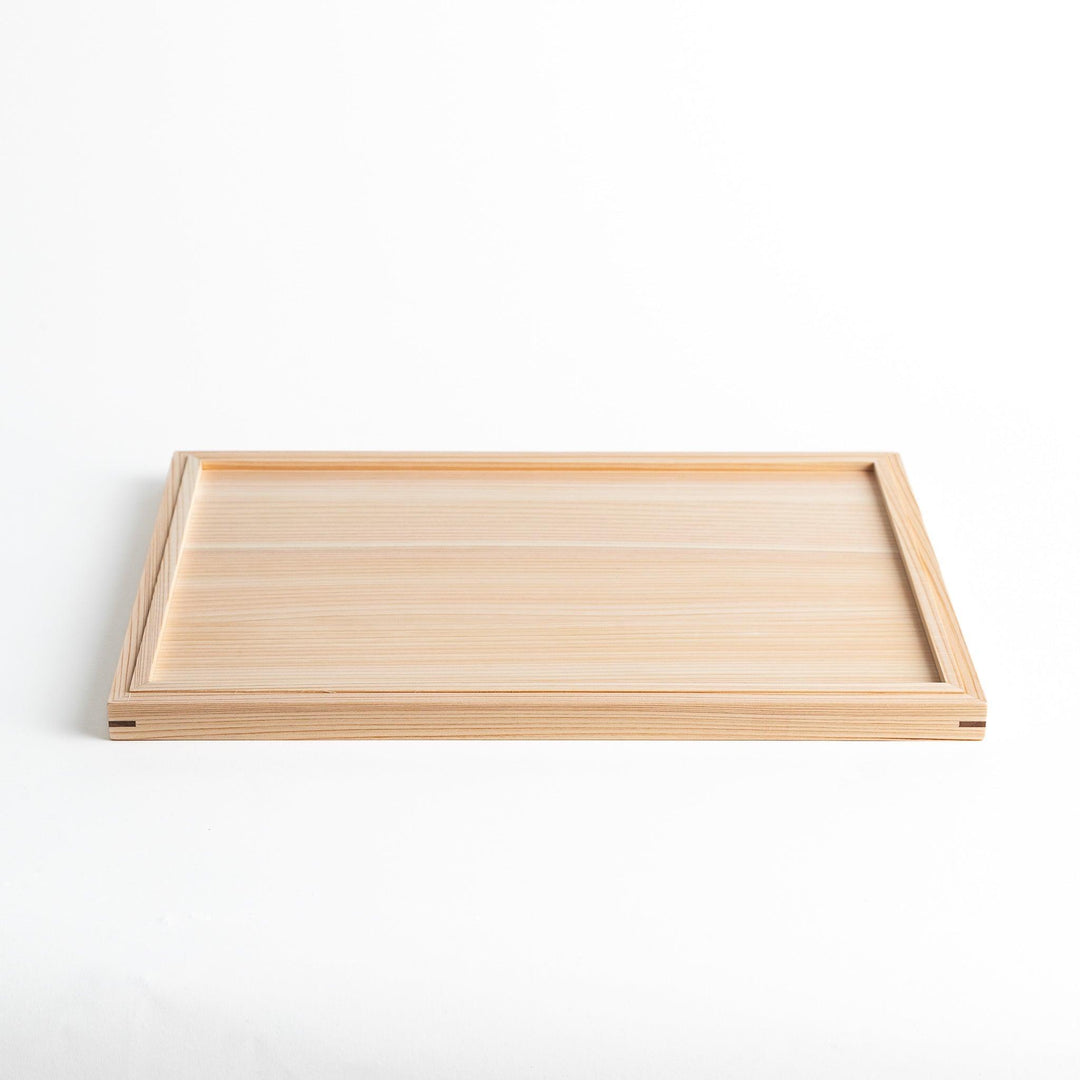 A rectangular hinoki wood tray.