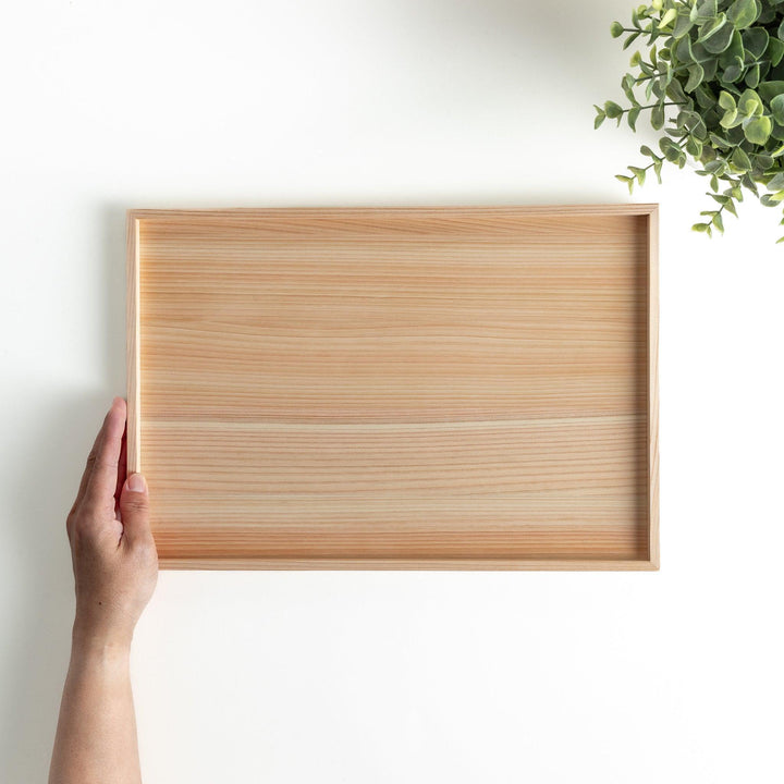 A rectangular hinoki wood tray.