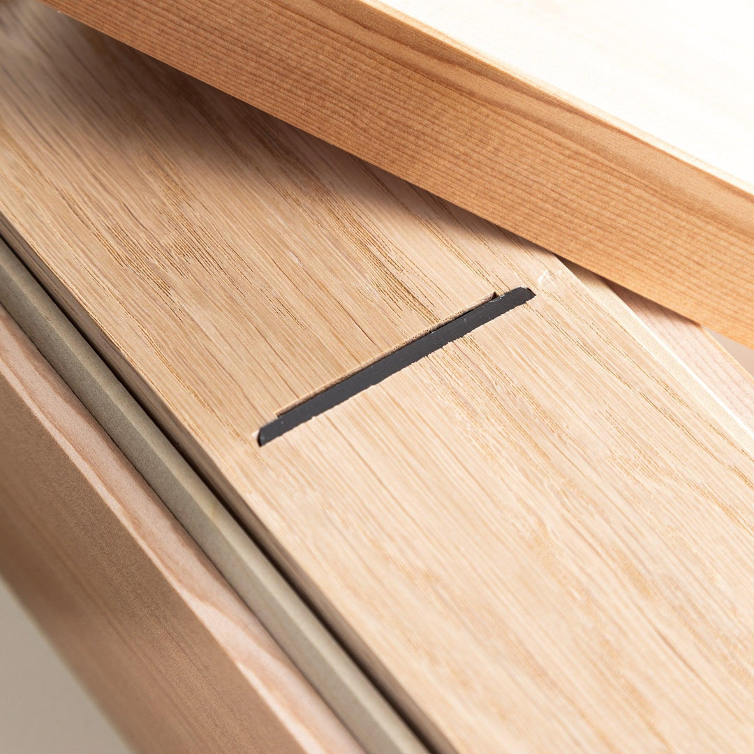 A medium-sized wooden box with a sliding drawer and lid, designed for shaving katsuobushi (dried bonito), with a colorful packaging box featuring traditional Japanese artwork.