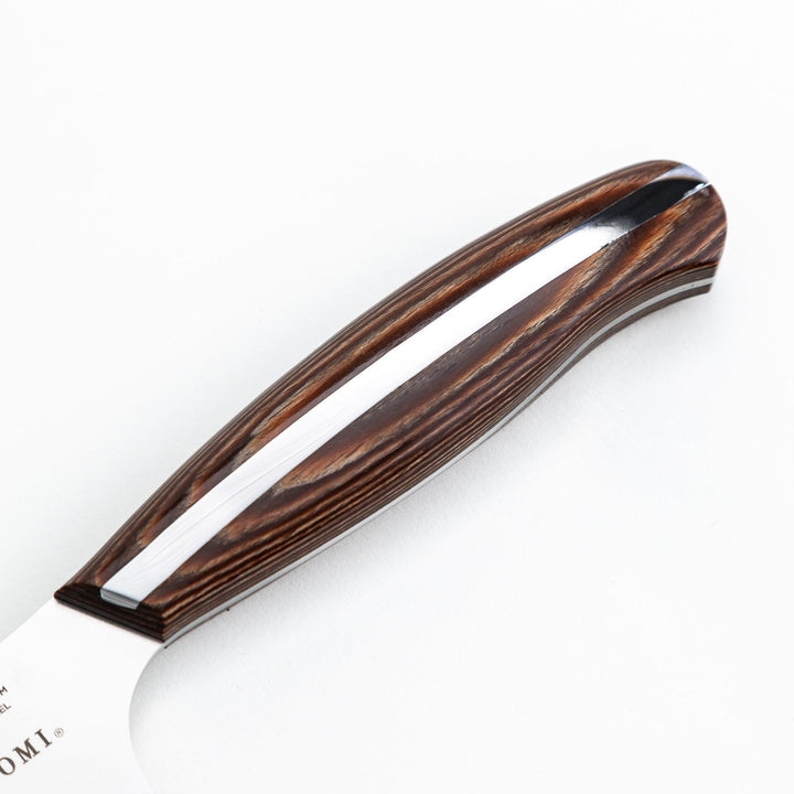 Nagomi bread knife with a serrated stainless steel blade and a polished wooden handle, displayed on a white background.